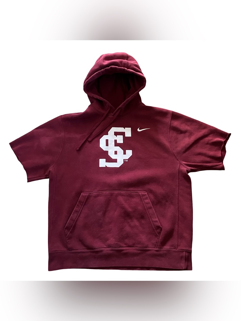 Nike Mens Cut Off Sleeve Hoodie Red Santa Clara University Swoosh SCU Large Bron